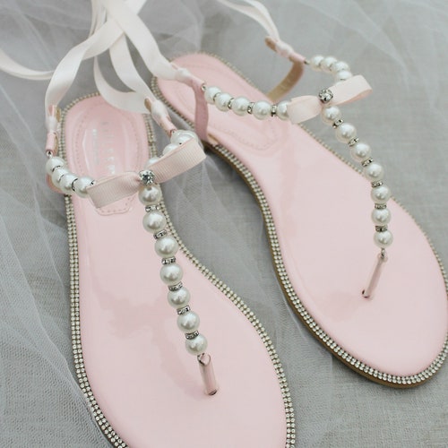 Kids Sandals off White T-strap Pearl With Rhinestones Flat - Etsy