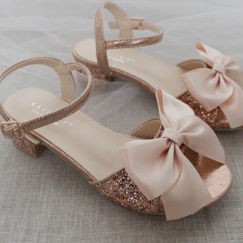 gold bow block heel