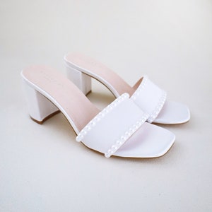 White block heel slides hot sale