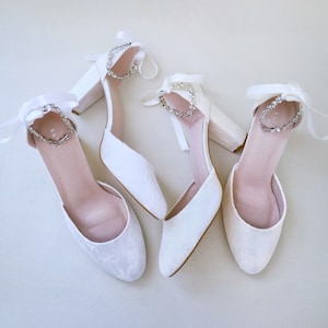 Lace Block Heel with Amaryllis Crystal Strap, Women Wedding Shoes, Bridesmaids Shoes, Bridal Shoes, Bridal Heels, Bride Pumps