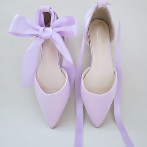 Lavender Satin Pointy Toe flats with Satin Ankle Tie or Ballerina Lace Up, Bridesmaids Shoes, Holiday Shoes, Party Shoes