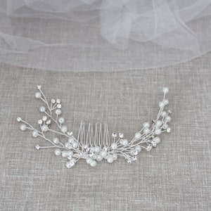 Pearl Hair Comb with Rhinestones in Silver, Wedding Hair Accessories, Wedding Jewelry, Bridal Headpiece, Wedding Hair Vine