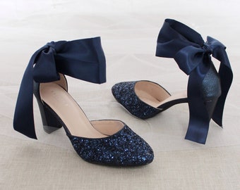 block heel navy pumps