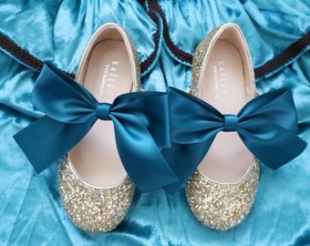 gold shoes with teal dress Rock Glitter Mary Jane Dark Satin Bow, Flower Girl Shoes, Halloween Shoes, Party Shoes, Girl Costume what colour shoes with teal dress