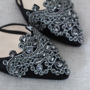 Black Pointy Toe Flats With Sparkly OVERSIZED RHINESTONE APPLIQUE, Fall ...