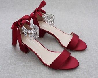 burgundy low heel sandals