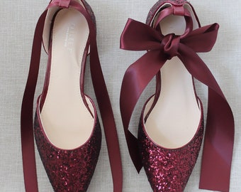 burgundy lace up flats