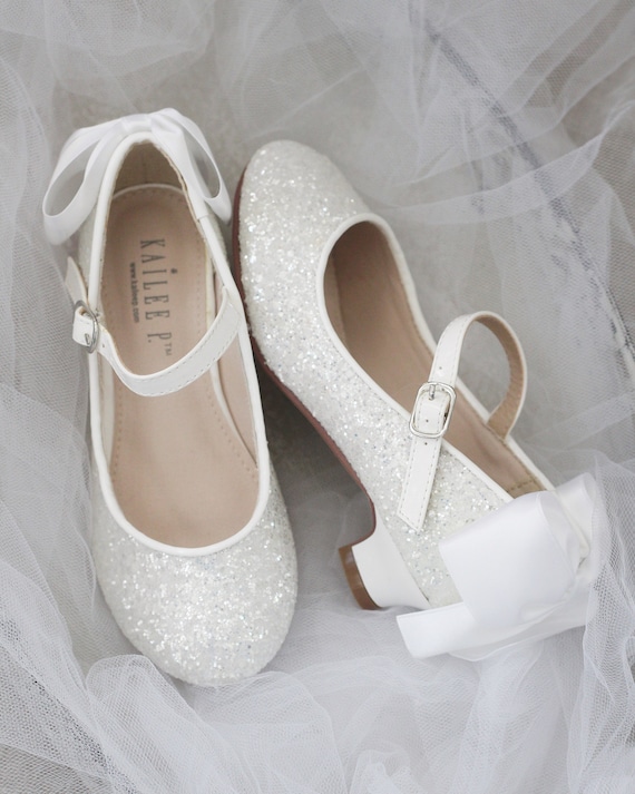 silver sparkle flower girl shoes