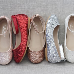 Red Rock Glitter Ballet Flats With Ankle Strap Fall Flower Girl Shoes ...