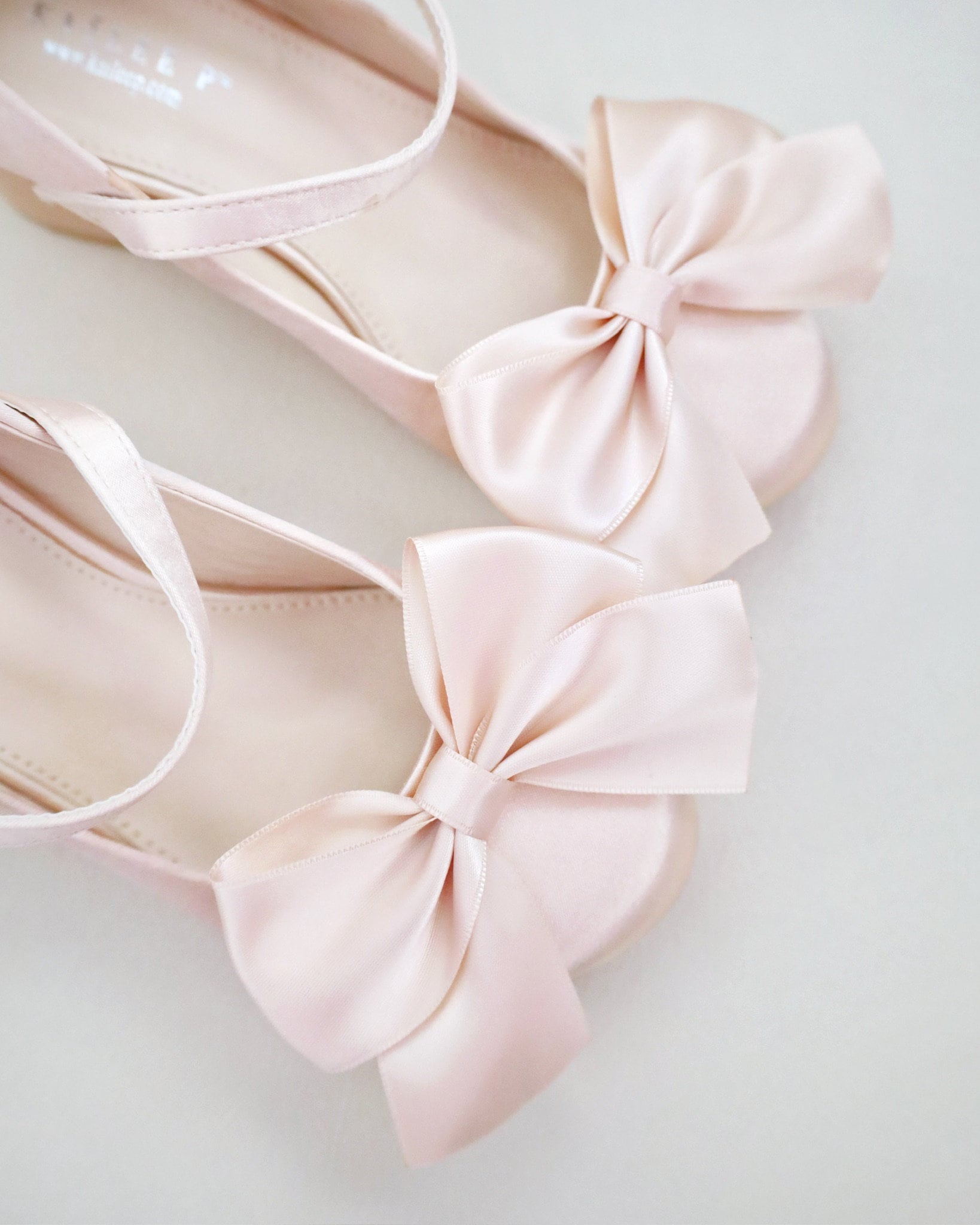 Champagne Girls Satin Mary Jane Block Heel With Front Satin Bow, Flower ...