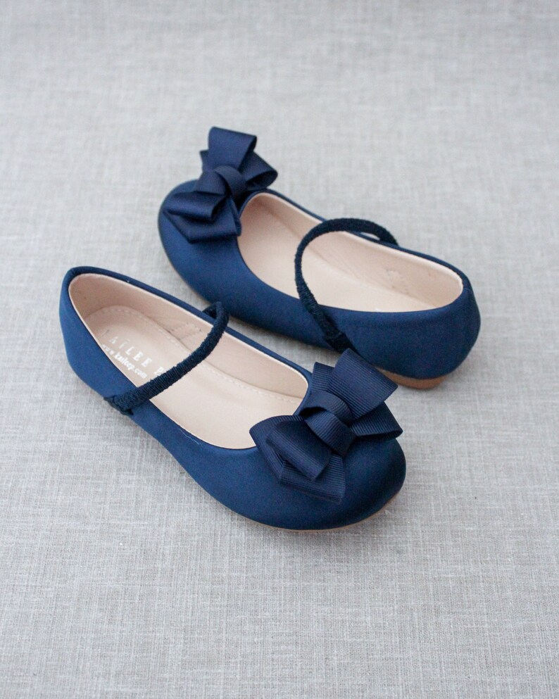 Navy Satin Mary Jane With GROSGRAIN BOW for Fall Flower Girl Shoes ...
