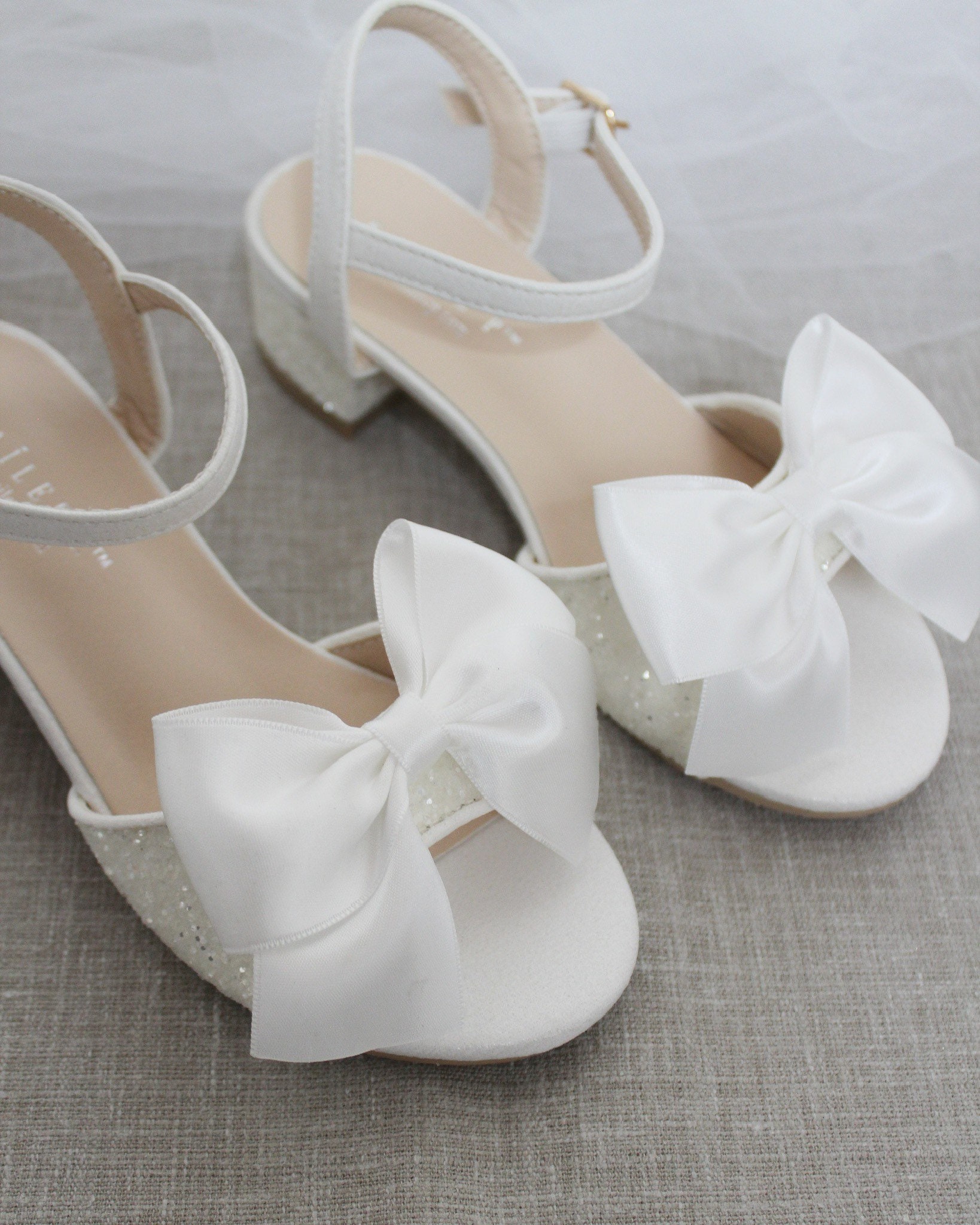 White Rock Glitter Block Heel Sandals with Bow Girls Sandals | Etsy