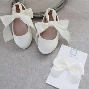 Kids Shoes Ivory Satin Flats with Satin Ankle Tie Flower girls shoes, Baptism Shoes, Communion shoes, Kids Ballerina Shoes image 5