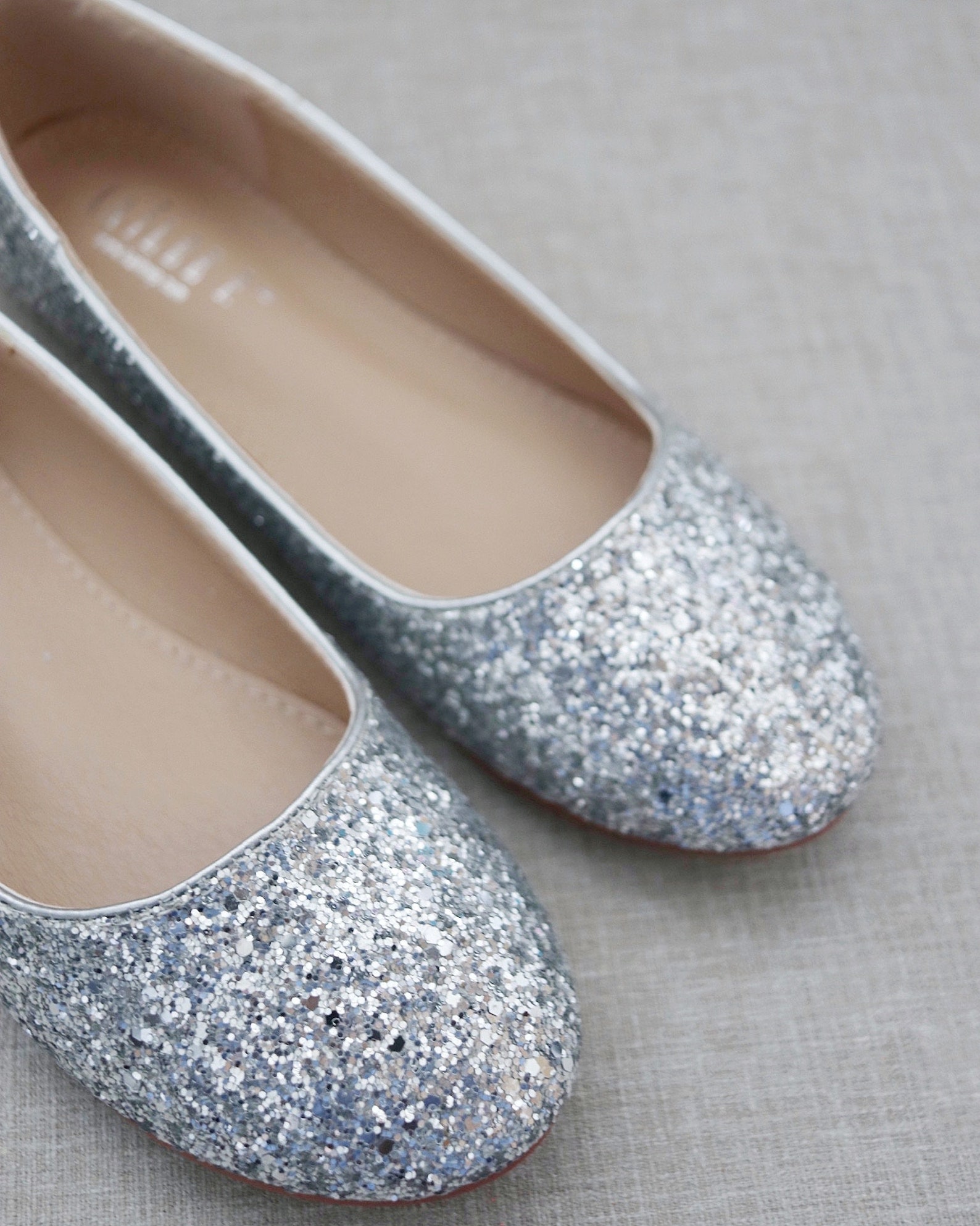 Silver Rock Glitter Flats With SATIN RIBBON TIE Women Silver | Etsy