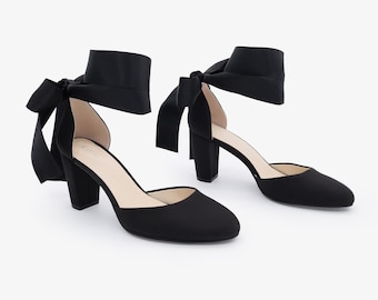 Escarpins en satin avec bride cheville, chaussures de mariage pour femme, chaussures de demoiselles d'honneur, chaussures de soirée, chaussures de mariée, escarpins pour mariée