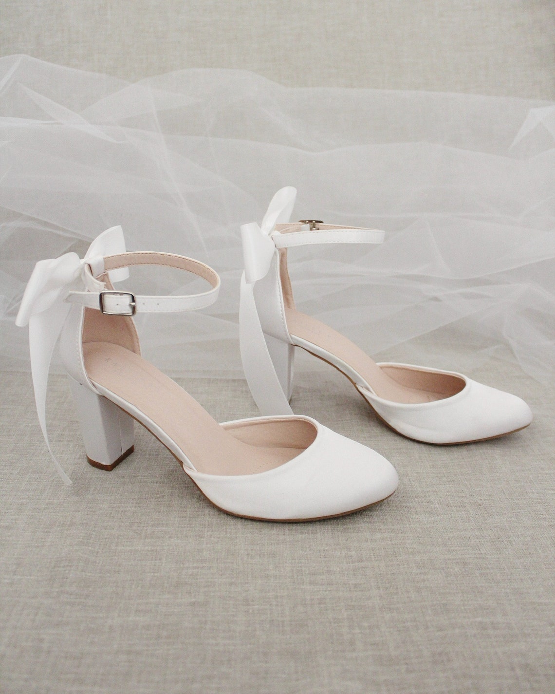 white block heels with bow
