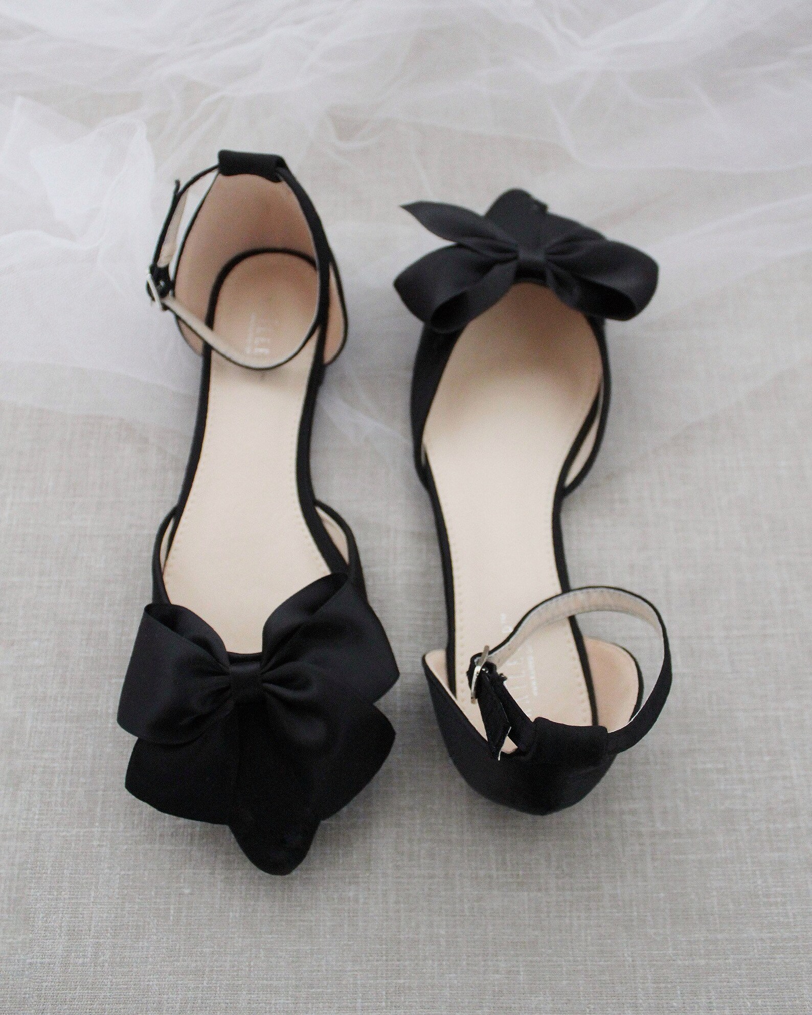 Black Pointy Toe Flats With FRONT SATIN BOW Fall Wedding - Etsy