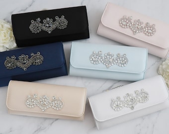 Satin Clutch with Rhinestones Applique, Bridal Clutch, Bridesmaids Clutch, Wedding Accessories, Wedding Gift, Evening Clutch