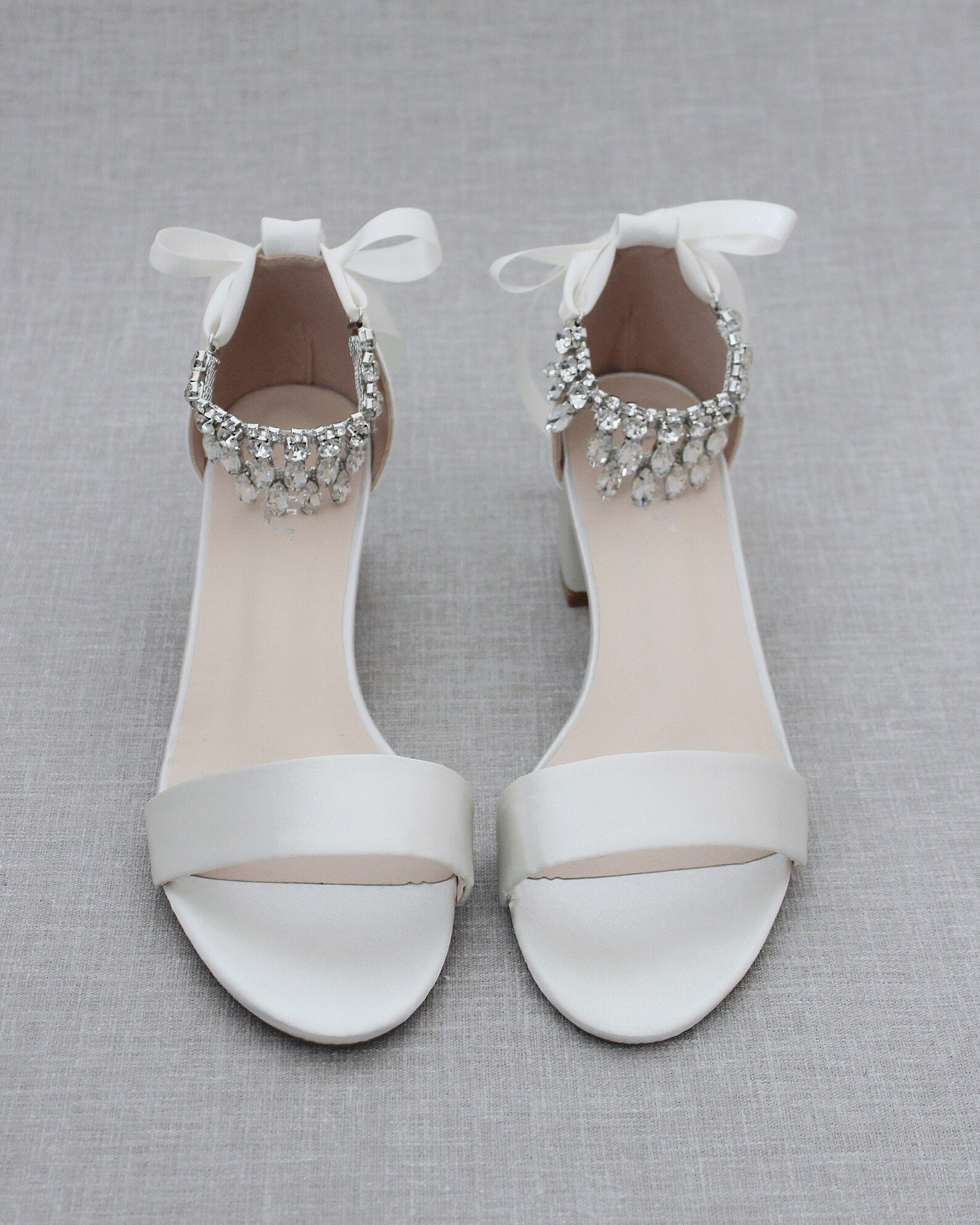 satin ivory block heels