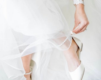 Ivory Satin Pointy Toe Flats with ALL PEARLS Ankle Strap, Fall Wedding Shoes, Ivory Bride Shoes, Bridesmaids Shoes, Ivory Bridal Flats