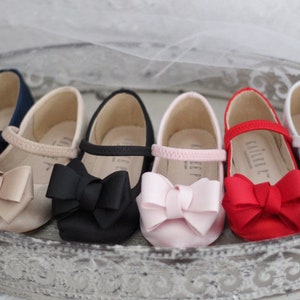 Navy Satin Mary Jane With GROSGRAIN BOW for Fall Flower Girl Shoes ...
