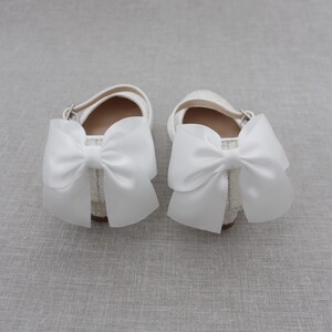 Girls Heel Glitter Shoes White Rock Glitter mary-jane heels with added satin bow, Baptism and Christening Shoes, Holiday Shoes image 6