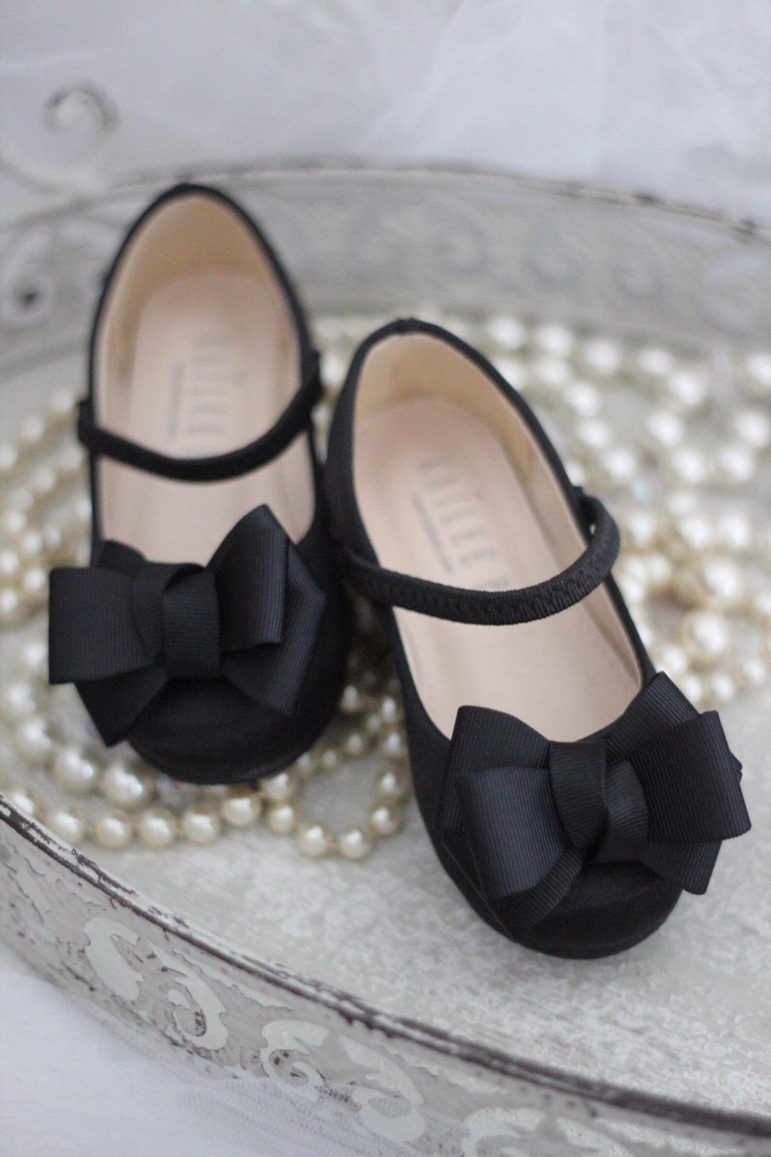 Black Satin Mary Jane With GROSGRAIN BOW for Fall Flower Girl Shoes ...