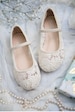 Ivory Crochet Lace Mary Jane Flats with MINI PEARLS, For flower girls, baptism shoes, christening shoes, baby shoes 