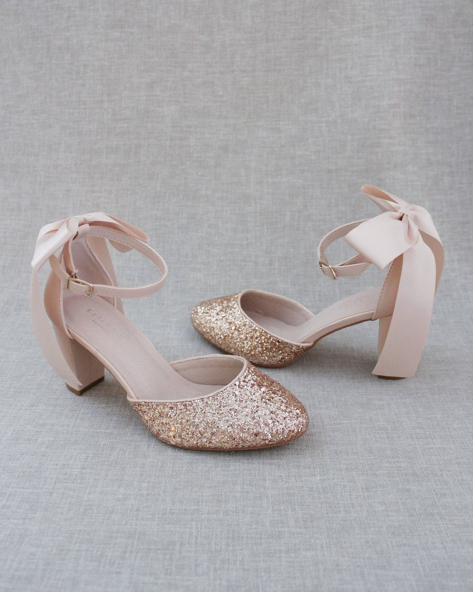 Rose gold small block heels cheap