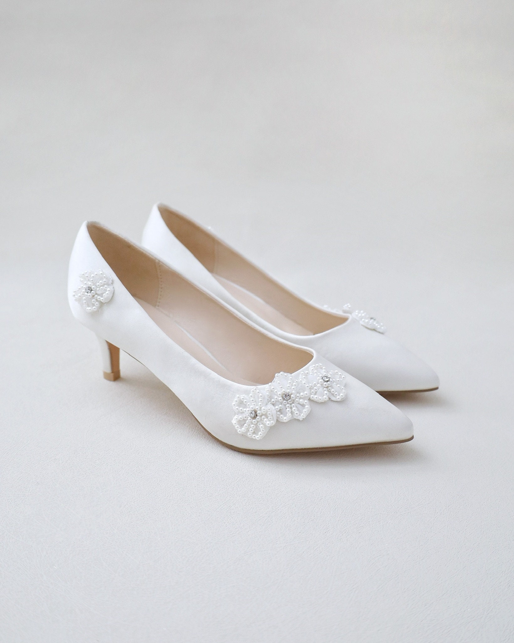 Perfect Bridal Renate Ivory Satin Heel Courts with Crossover Straps