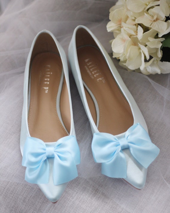 blue satin flats