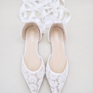 White Crochet Lace Pointy Toe Flats Women Wedding Shoes, Bridesmaid Shoes, Bridal Flats, Wedding Flats, Bridal Lace Shoes, Bride Shoes image 3