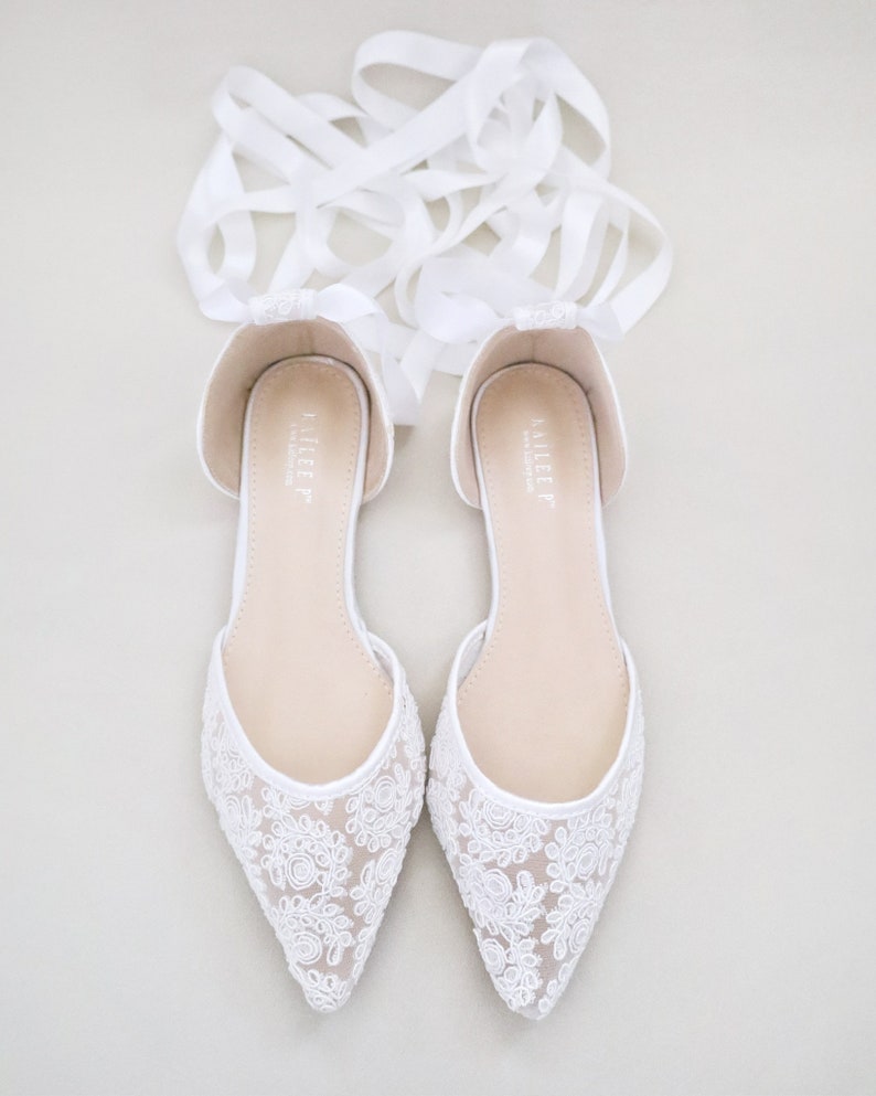 White Crochet Lace Pointy Toe Flats Women Wedding Shoes, Bridesmaid Shoes, Bridal Flats, Wedding Flats, Bridal Lace Shoes, Bride Shoes image 3