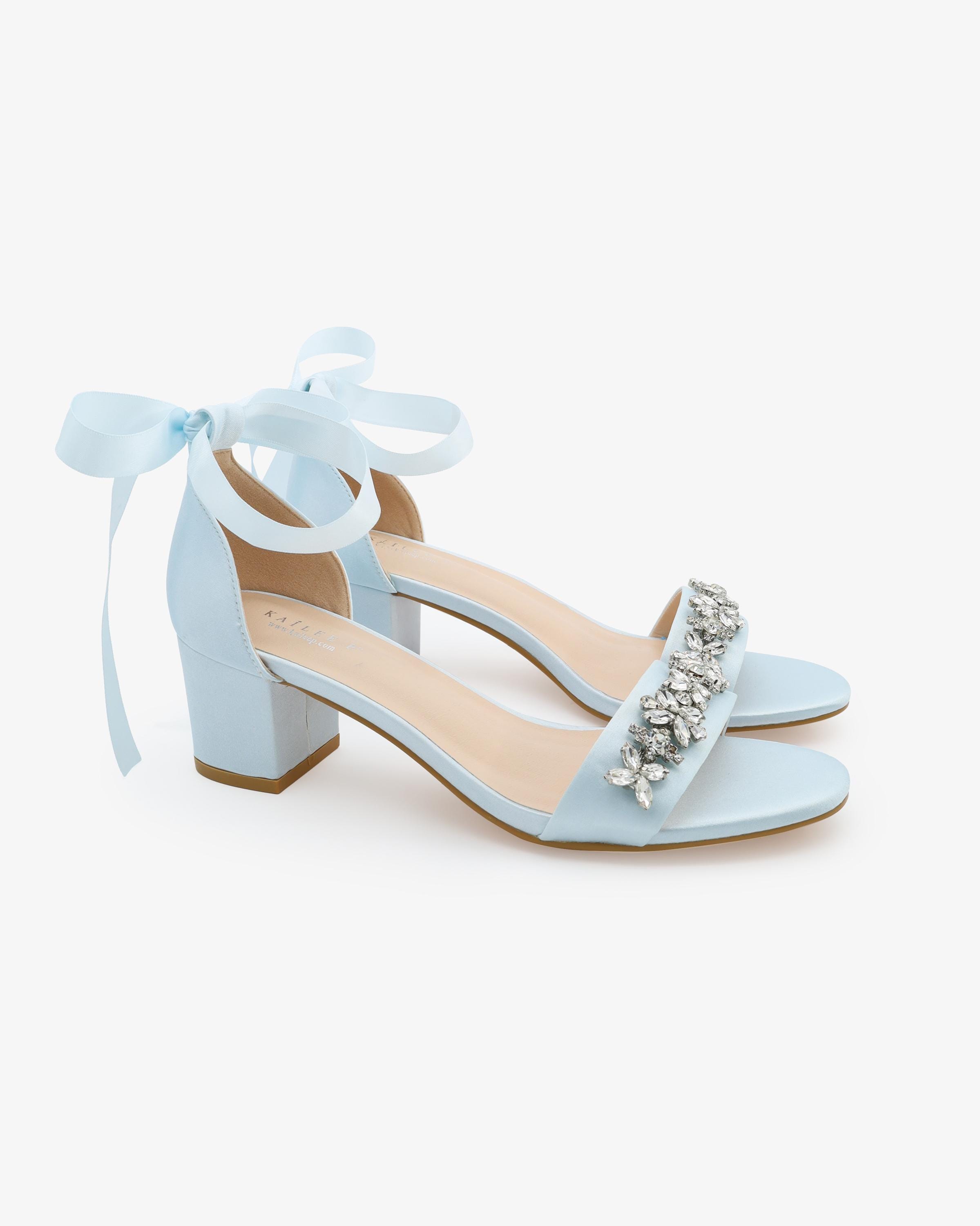 light blue dress sandals Satin Block Heel With FLORAL RHINESTONES on Upper Strap, Girls Shoes, Bridal Shoes, Something Blue, Mini and Me Shoes Banna strappy Pants size:29W / XS / 44 EUR boho beach clothing Amoris T713 Halter Neck, and a sculpted stiletto