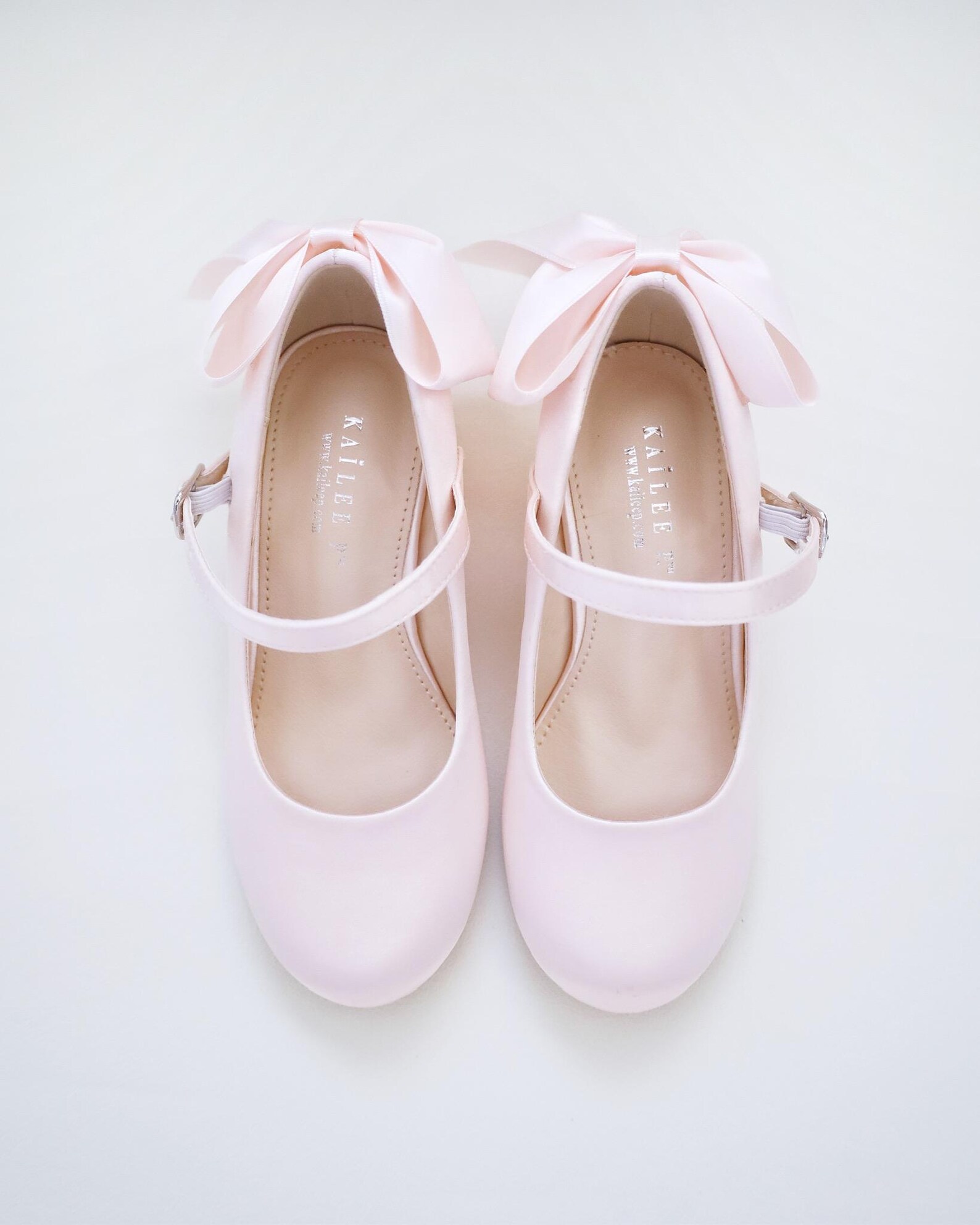 Dusty Pink Girls Satin Mary Jane Block Heel With Back Satin Bow, Flower ...