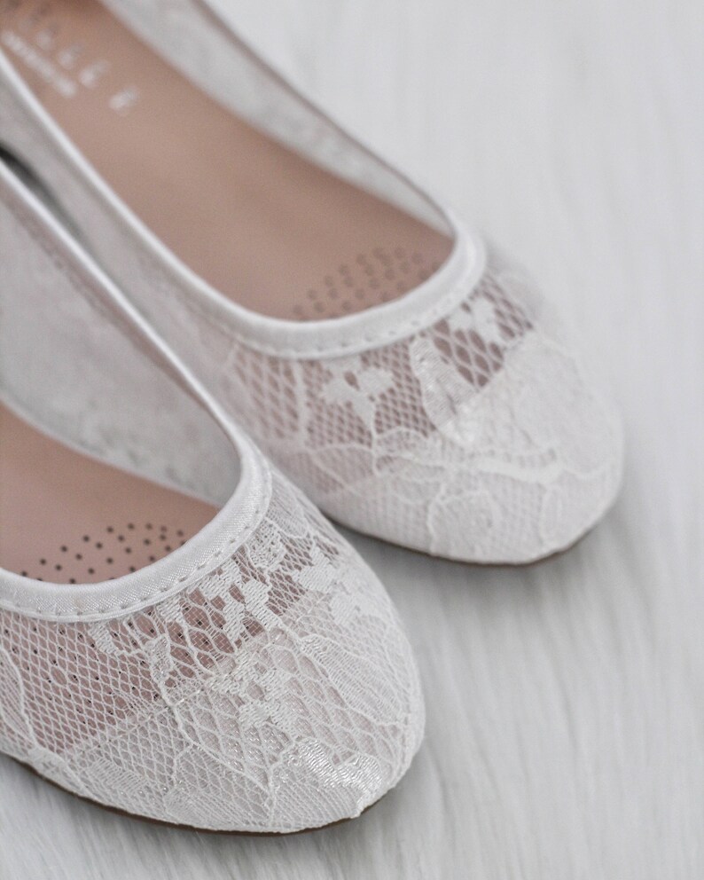 Girls White Lace Ballet Flats With Ankle Strap and Satin Etsy