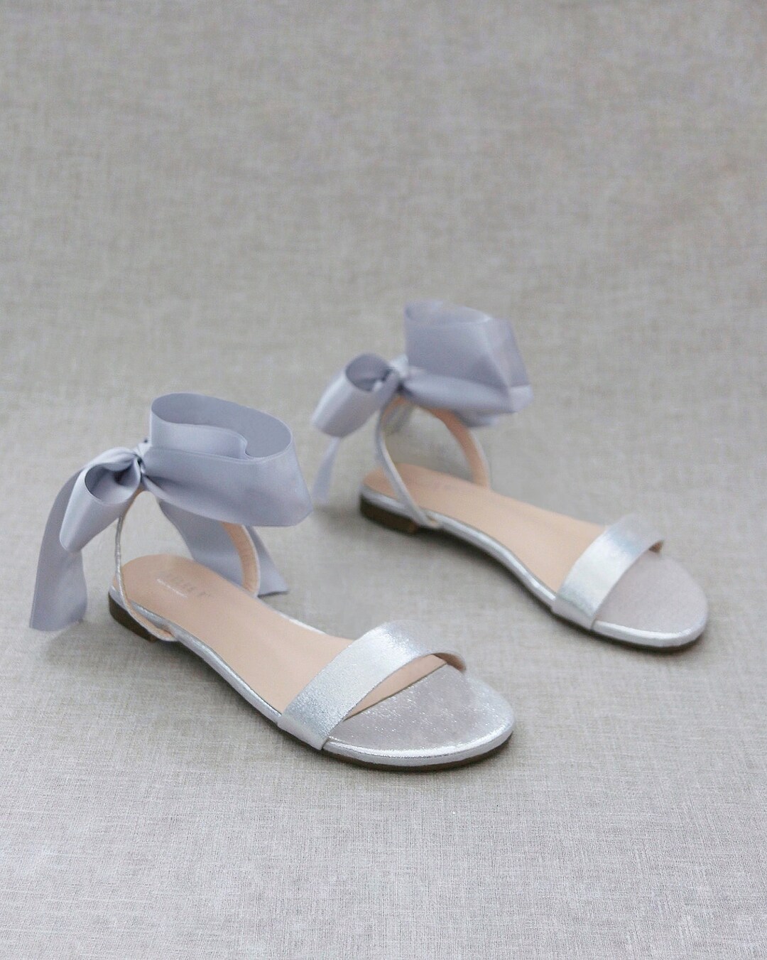 Grey flat sandals for wedding on sale