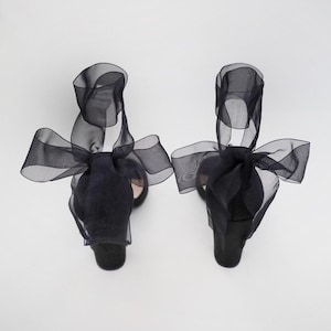 Black Satin Block Heel Evening Sandals with Wrapped Ribbon Tie - Women Party Shoes, Evening Shoes, Bridesmaids Heels image 8
