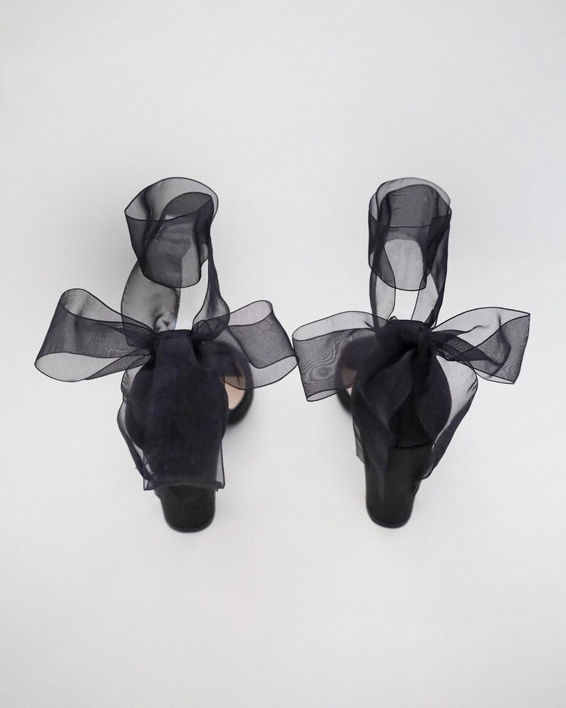 Black Satin Block Heel Evening Sandals with Wrapped Ribbon Tie - Women Party Shoes, Evening Shoes, Bridesmaids Heels image 8