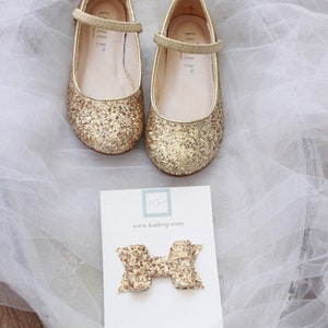 Gold Rock Glitter Mary Jane Flats for Fall Flower Girls Shoes, Girls Shoes, Holiday Shoes, Party Shoes 1 HAIRCLIP