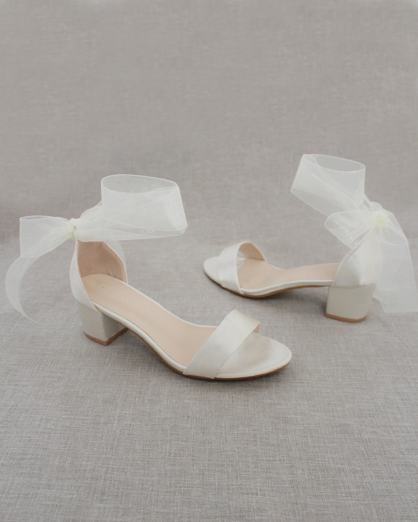 Ivory Satin Block Heel Sandal With WRAPPED SATIN TIE - Etsy