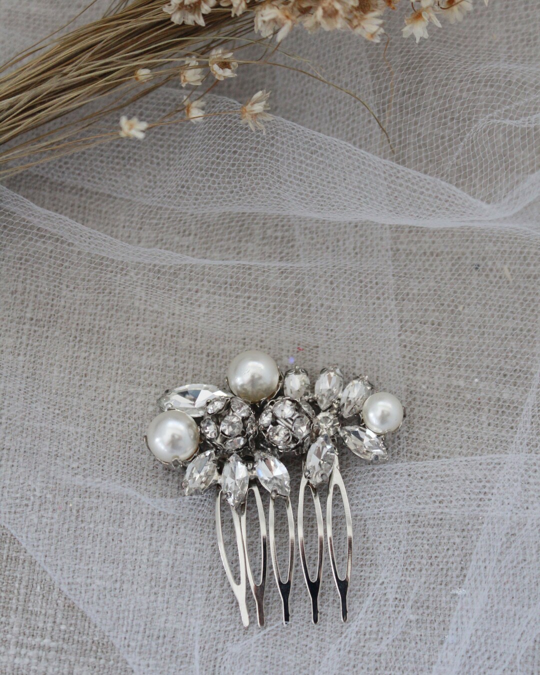 Bride Comb Pin PEARL Jeweled Bridal Comb, Wedding Hair Comb, Rhinestone Bridal Jewelry ...