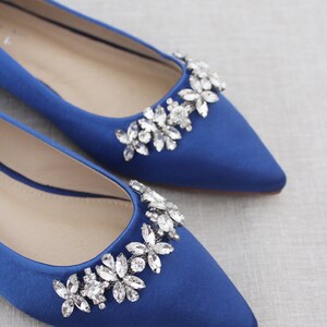 Royal Blue Satin Pointy Toe Slip on Flats With FLORAL - Etsy