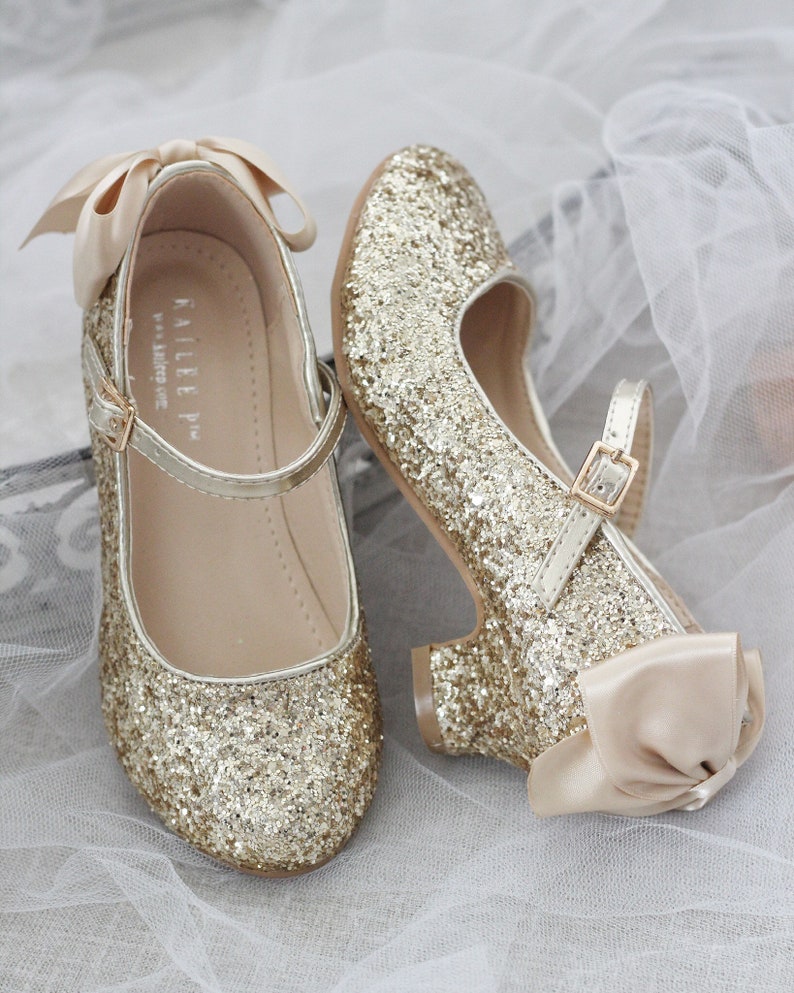 Girls Glitter Heel Shoes Gold Rock Glitter Maryjane Heels Etsy