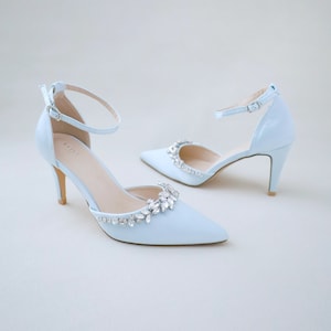 Light Blue Satin Pointy Toe Wedding Heels With Marquise - Etsy