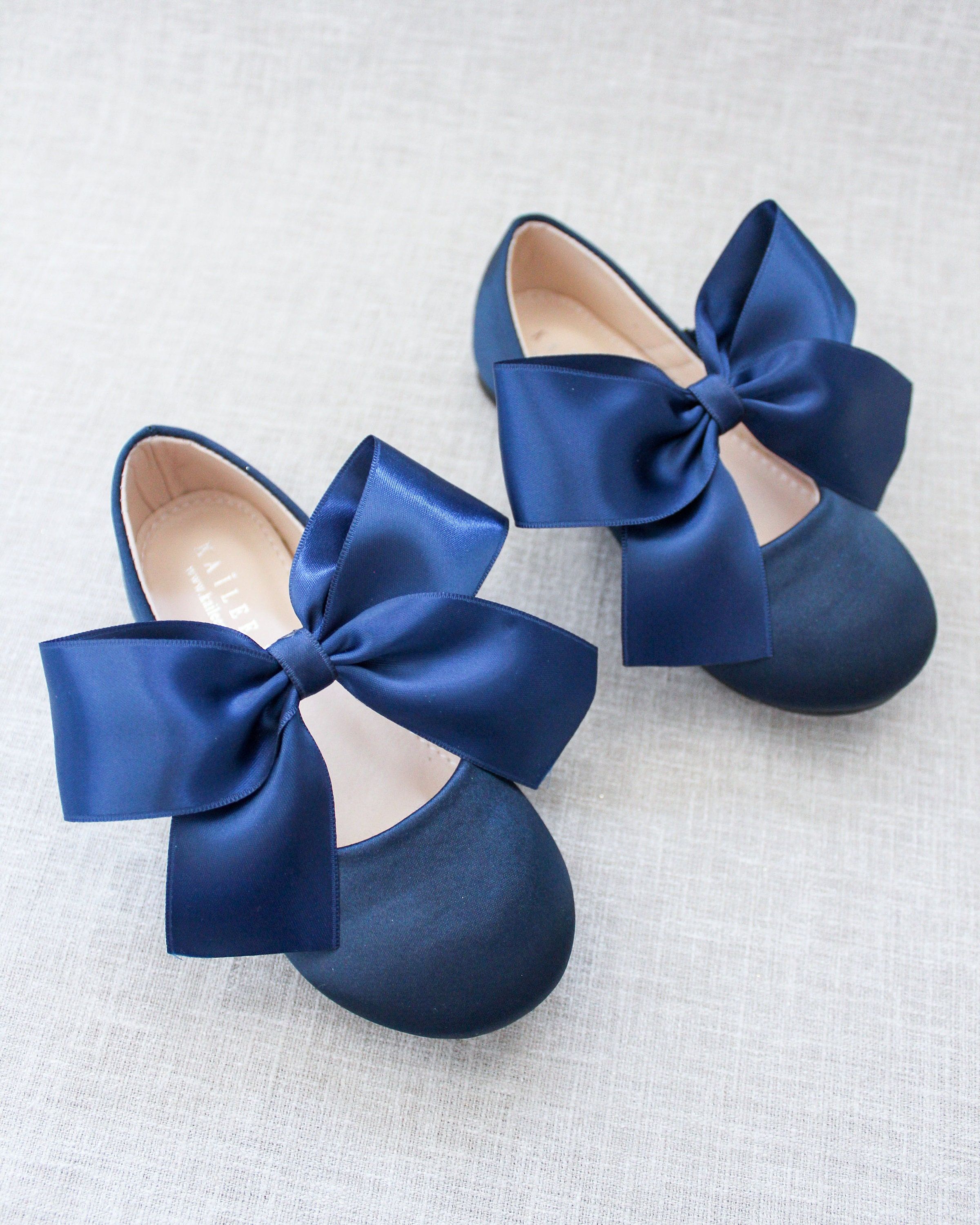 Navy Satin Maryjane With NAVY Satin Bow for Fall Flower Girl Shoes ...