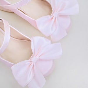 Dusty Pink Girls Satin Mary Jane Block Heel With Front Satin Bow ...