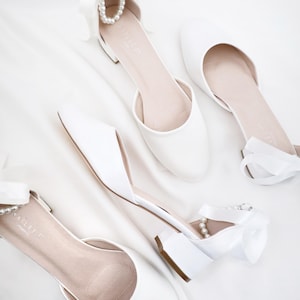 White & Ivory Round Toe Satin Block Heel with All Pearls Ankle Strap, Women Wedding Shoes, Bridal Shoes, Bridal Heels, Wedding Heels