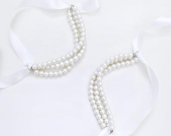 Trinity Pearls Ankle Straps, Wedding Shoes Accessories, Bridal Shoes Straps, Bridesmaids Accessories