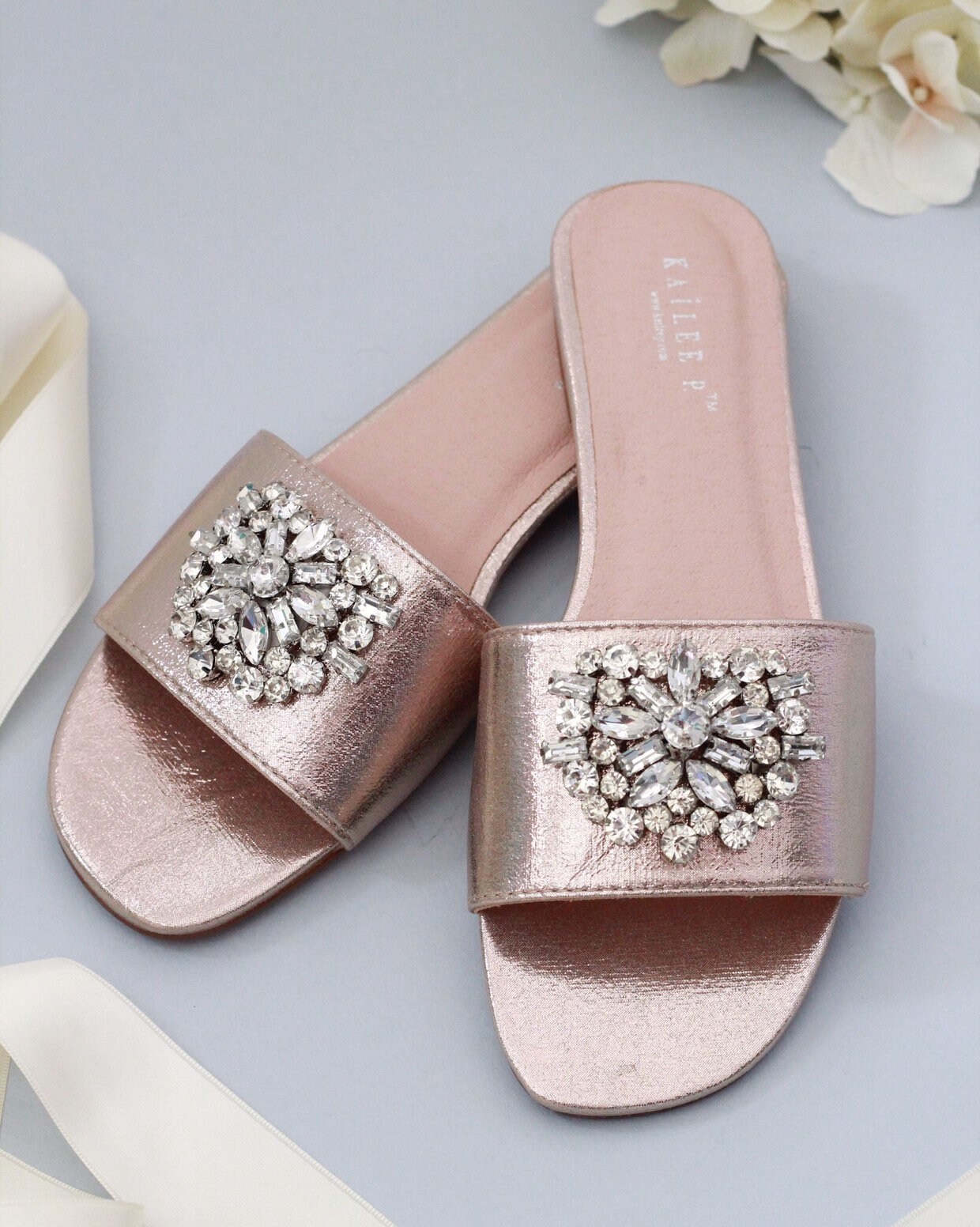 wedding sandals rose gold